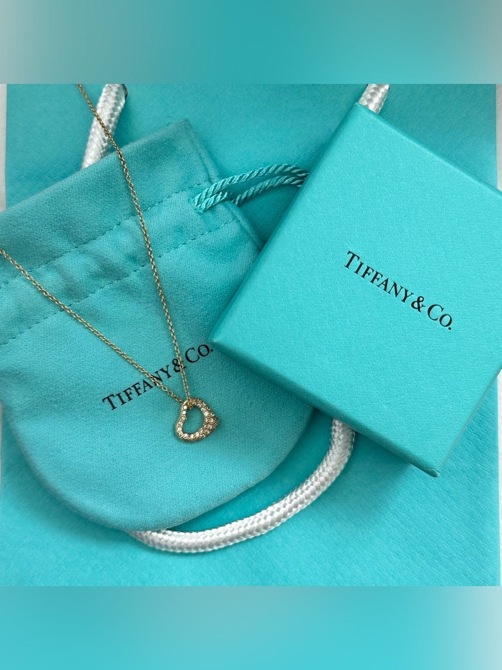 $6100 Tiffany & Co. Elsa Peretti Open Heart Pendant Necklace Yellow Gold Diamond